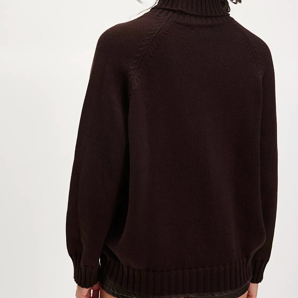 DONNI Cotton Cashmere Turtleneck Sweater in Espresso Brown - Picture 2 of 9